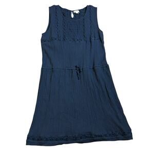 Garnet Hill Blue Sleeveless Cotton Mini Dress Size XS Eyelet Detail Breathable